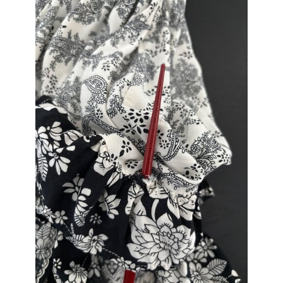 Ruffle Hem Skirt Large Black White Floral Paisley Boho Cottagecore Festival - Picture 3 of 13